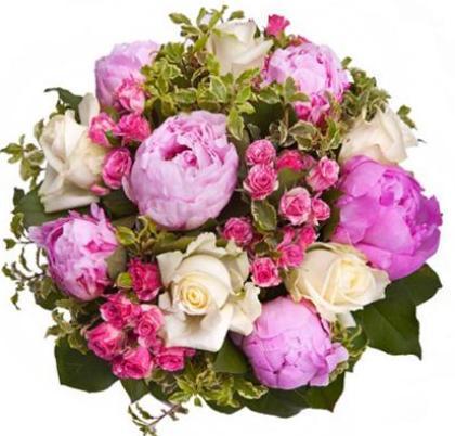 Pink Peony & Ivory Roses Bouquet