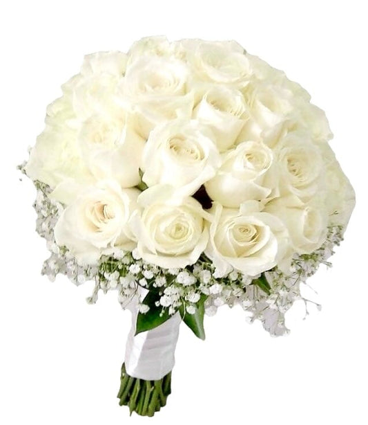 Luxury White Roses with Gypsophila Bridal Bouquet